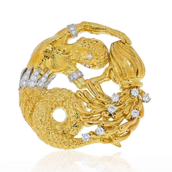 David Webb Platinum & 18K Yellow Gold Zodiac Aquarius Pendant