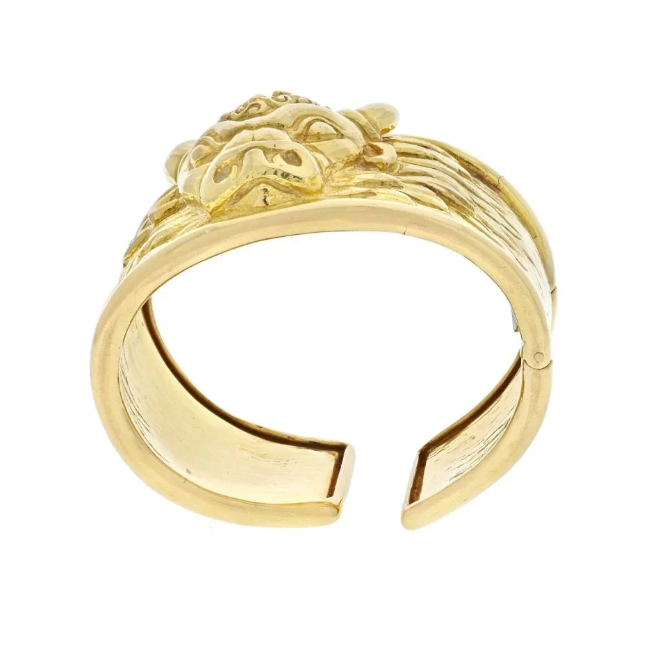 David Webb 18K Yellow Gold 1979 Taurus Bull Hinged Wide Cuff Bracelet — view 3 — Laura Milman New York