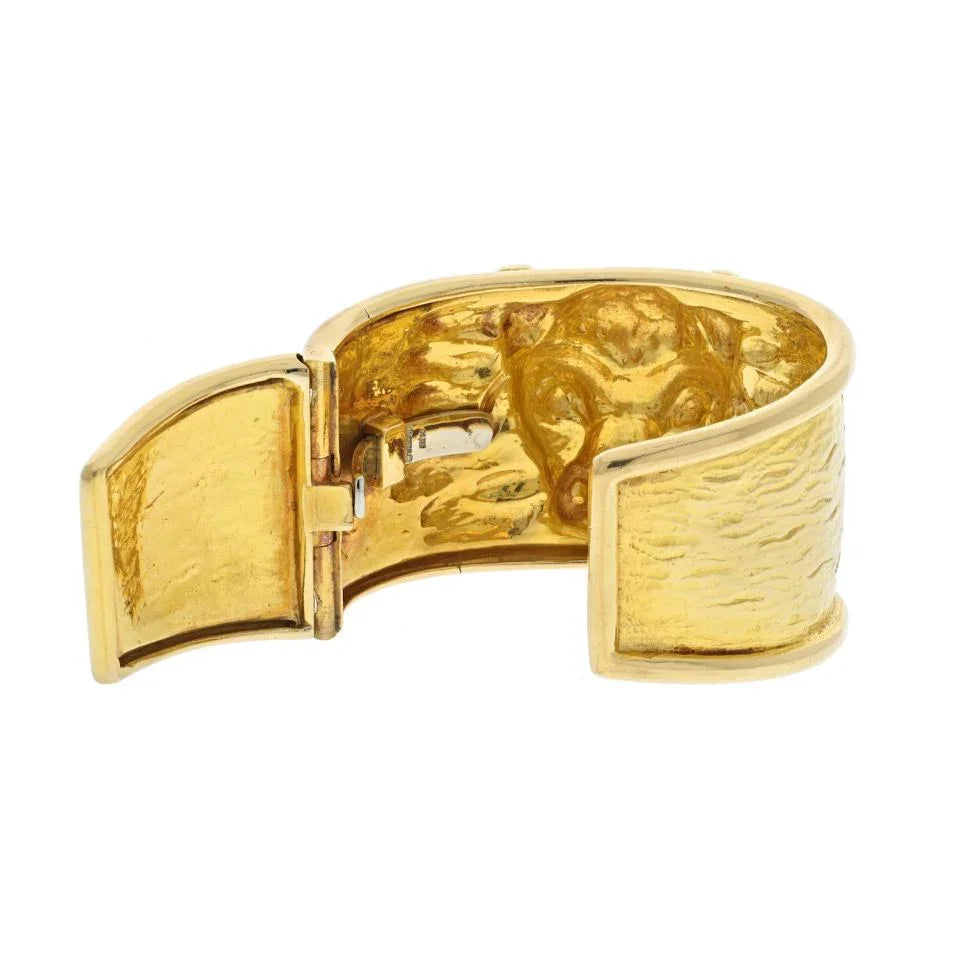 David Webb 18K Yellow Gold 1979 Taurus Bull Hinged Wide Cuff Bracelet — view 4 — Laura Milman New York