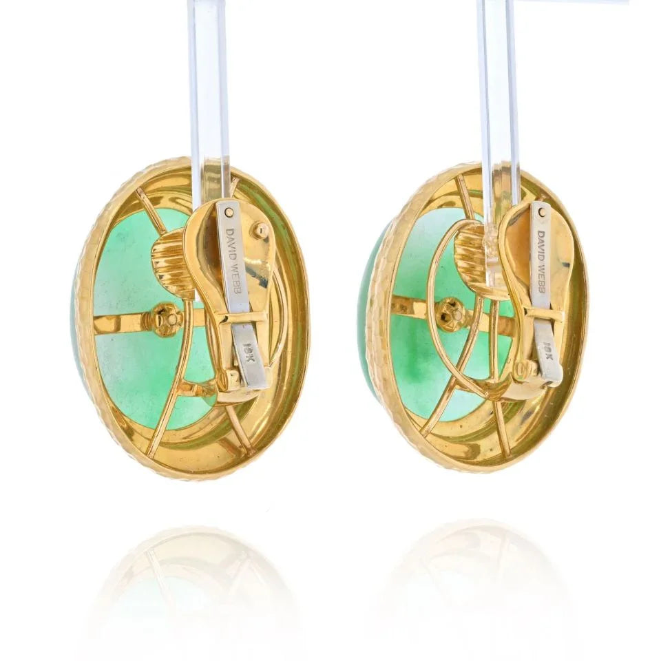 David Webb Platinum & 18K Yellow Gold Large Oversized Jade Ruby Clip On Earrings — view 3 — Laura Milman New York