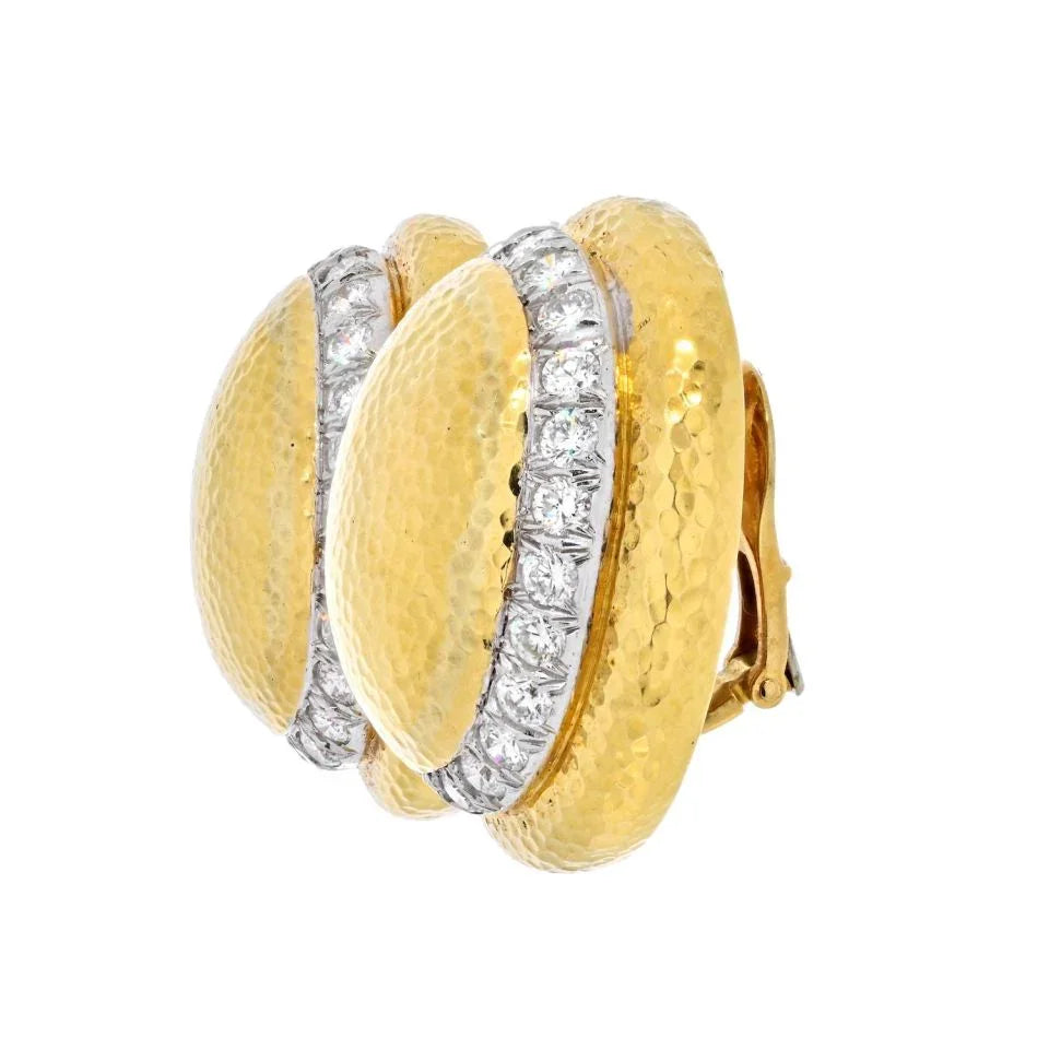 David Webb 18K Yellow Gold Large Dome Oval Button Signature Hammered Earrings — view 2 — Laura Milman New York