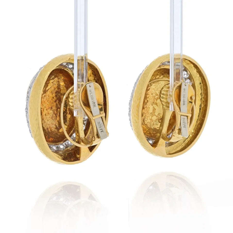 David Webb 18K Yellow Gold Large Dome Oval Button Signature Hammered Earrings — view 3 — Laura Milman New York