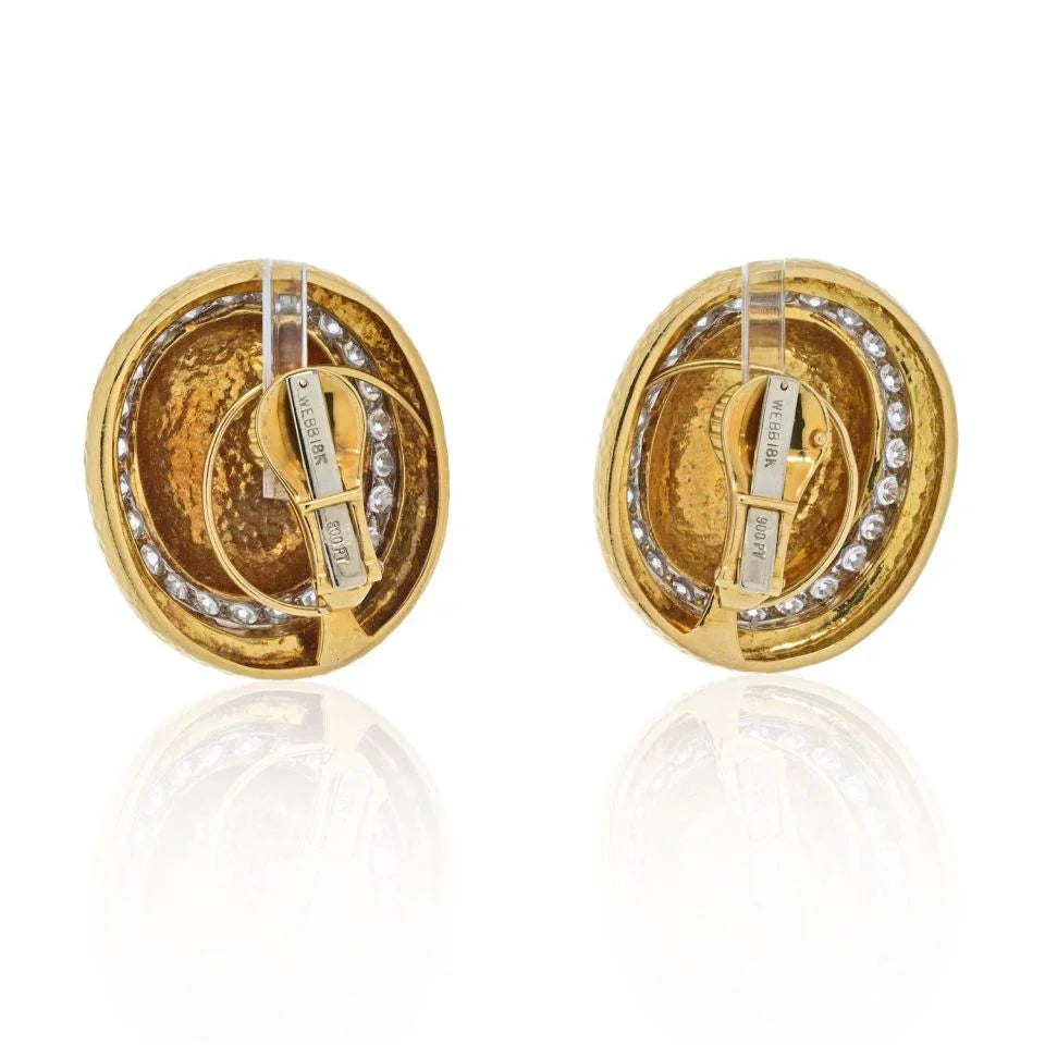 David Webb 18K Yellow Gold Large Dome Oval Button Signature Hammered Earrings — view 4 — Laura Milman New York