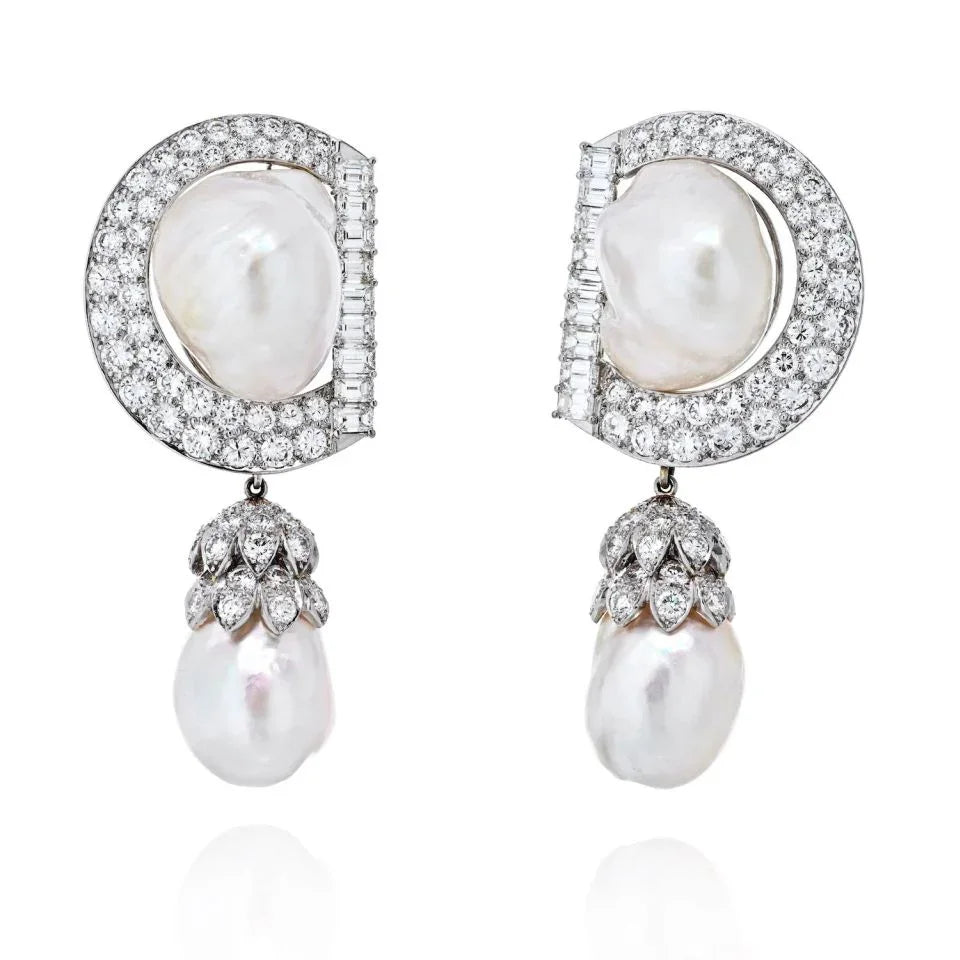 David Webb Platinum 9.92 CTTW Diamond And Pearl Day To Night Earrings — Laura Milman New York