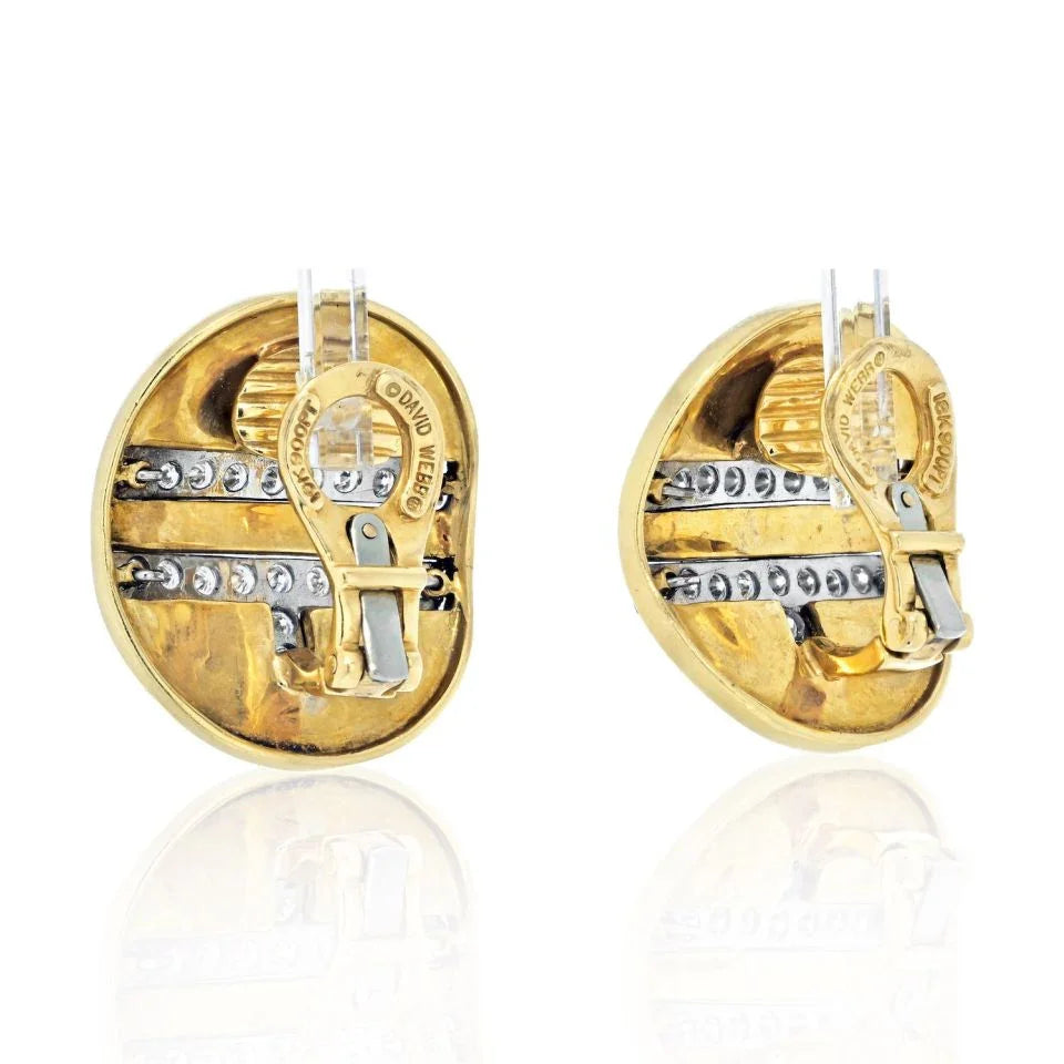 David Webb Platinum & 18K Yellow Gold White Enamel Diamond Metro Collection Earrings — view 3 — Laura Milman New York