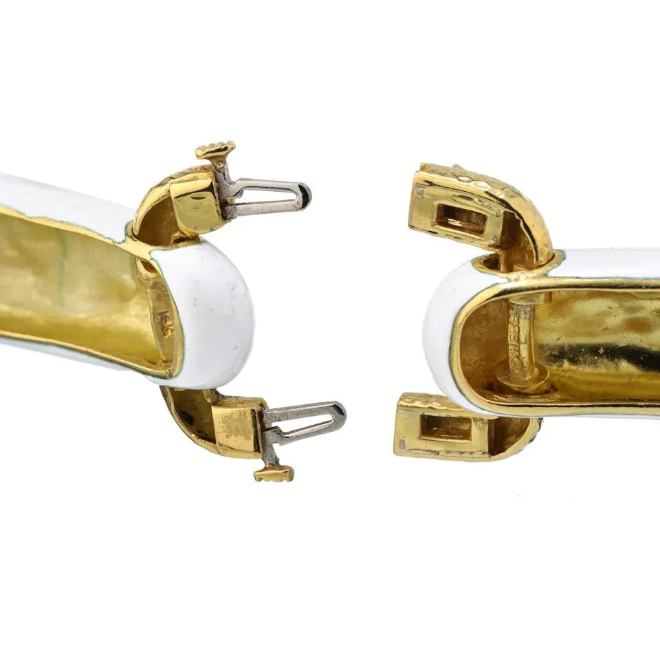 David Webb 18K Yellow Gold White Enamel Gold And Diamond Linked Collar Necklace — view 4 — Laura Milman New York