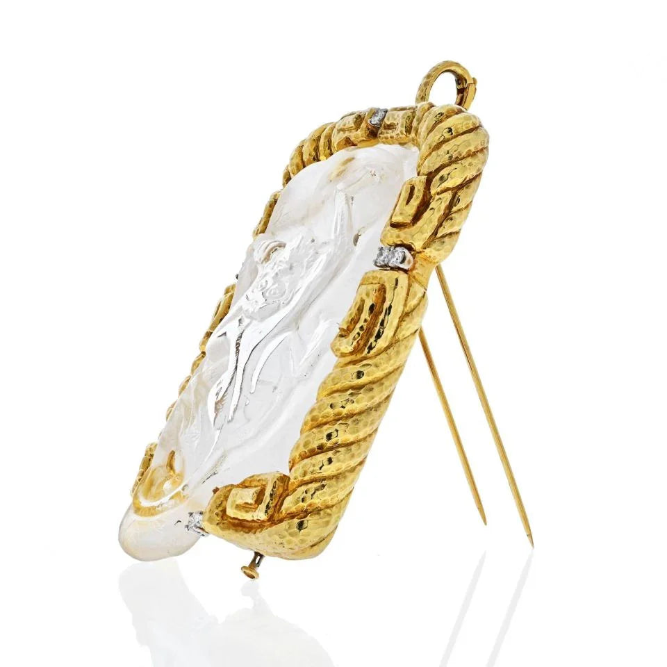 David Webb 18K Yellow Gold Rock Crystal Monkey Pendant — view 2 — Laura Milman New York