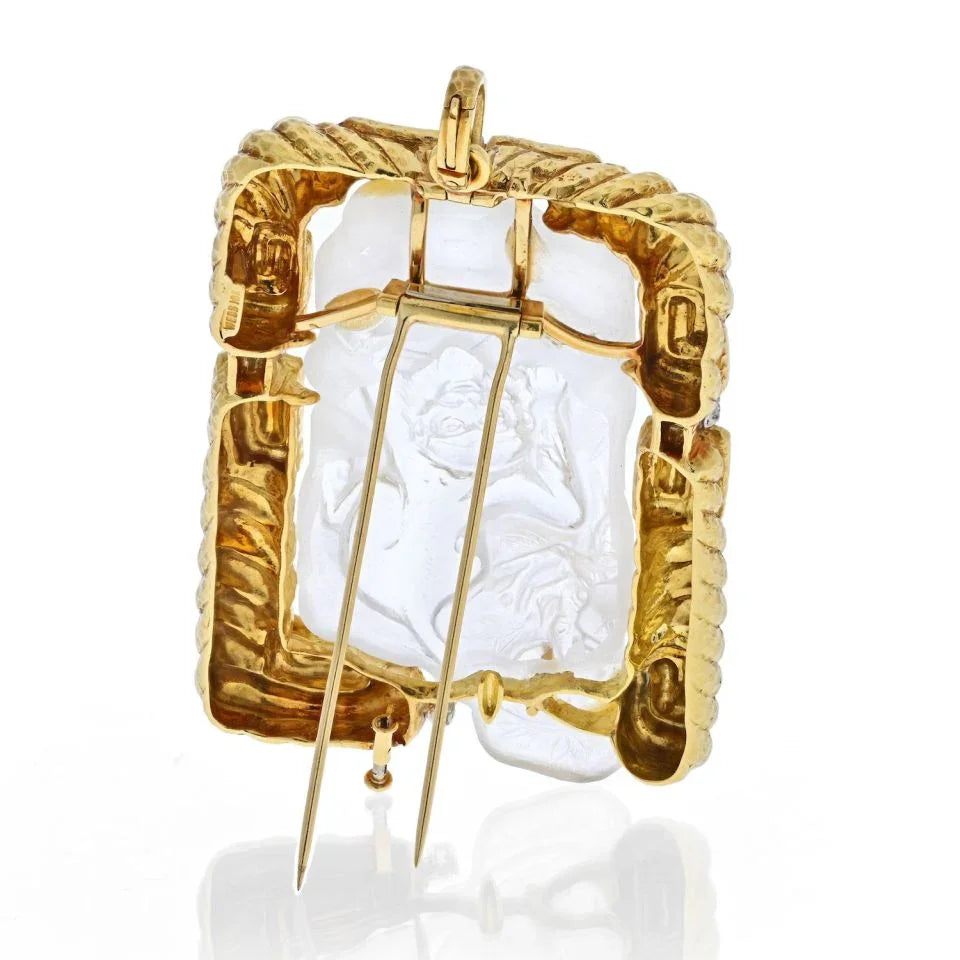 David Webb 18K Yellow Gold Rock Crystal Monkey Pendant — view 4 — Laura Milman New York