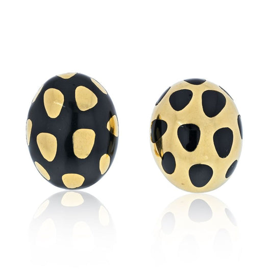 Tiffany Angela Cummings 18K Gold Black Jade Clip Earrings