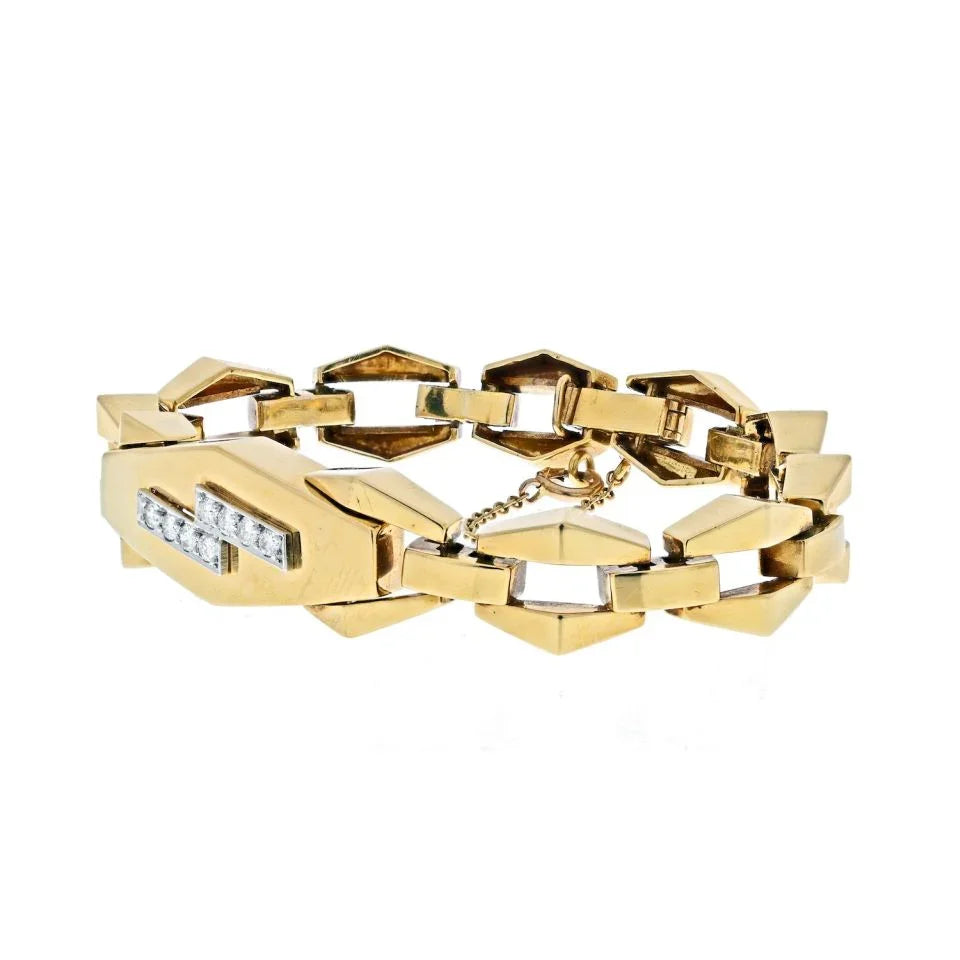 David Webb 18K Yellow Gold Lightning Bolt Modern Link Cubist Design Bracelet — view 2 — Laura Milman New York