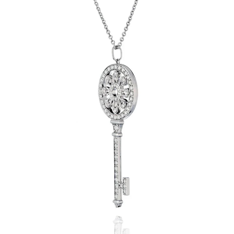 Tiffany & Co. 18K White Gold Diamond Petals Key Pendant — view 2 — Laura Milman New York