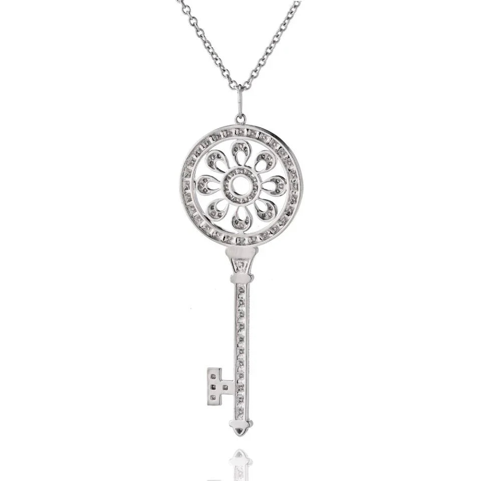 Tiffany & Co. 18K White Gold Diamond Petals Key Pendant — view 3 — Laura Milman New York