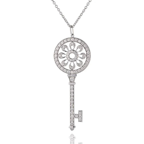 Pre-Owned Tiffany & Co. 18K White Gold Diamond Petals Key Pendant - Tiffany & Co. Pendant