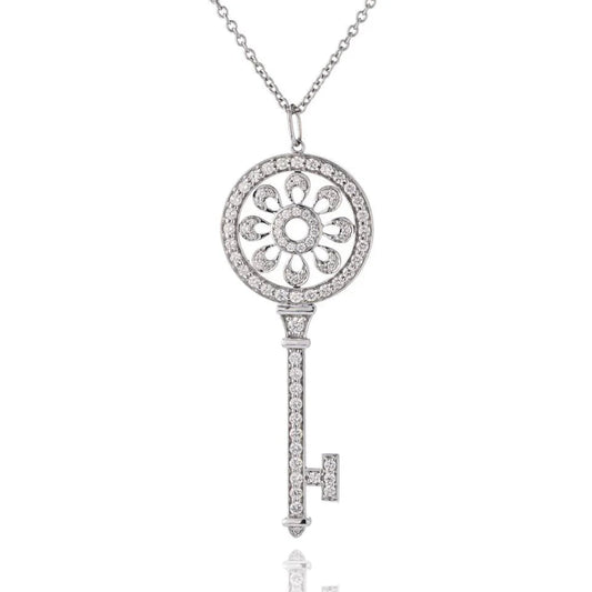 Pre-Owned Tiffany & Co. 18K White Gold Diamond Petals Key Pendant - Tiffany & Co. Pendant
