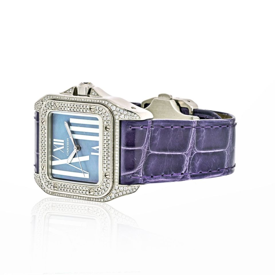 Cartier 18K White Gold Santos Watch with Diamond Bezel, 33mm Case
