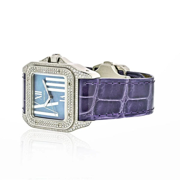 Pre-Owned Cartier 18K White Gold Santos 100 Unisex White Gold Diamond Unisex Watch view 2 - Cartier