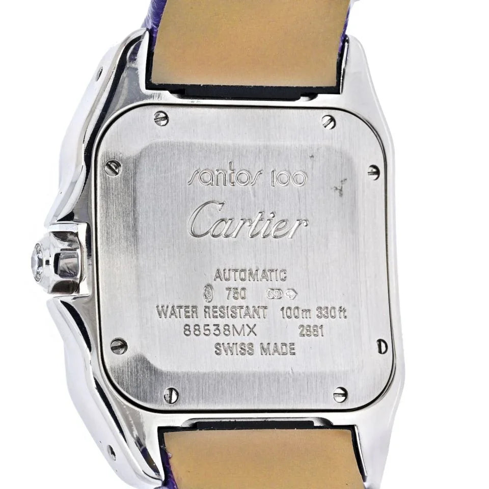 Pre-Owned Cartier 18K White Gold Santos 100 Unisex White Gold Diamond Unisex Watch view 5 - Cartier — Laura Milman New York
