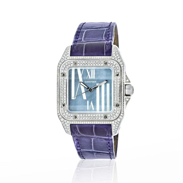 Pre-Owned Cartier 18K White Gold Santos 100 Unisex White Gold Diamond Unisex Watch - Cartier Watch