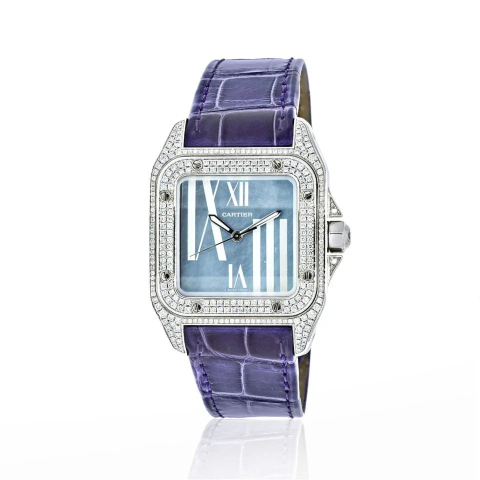 Pre-Owned Cartier 18K White Gold Santos 100 Unisex White Gold Diamond Unisex Watch - Cartier Watch — Laura Milman New York