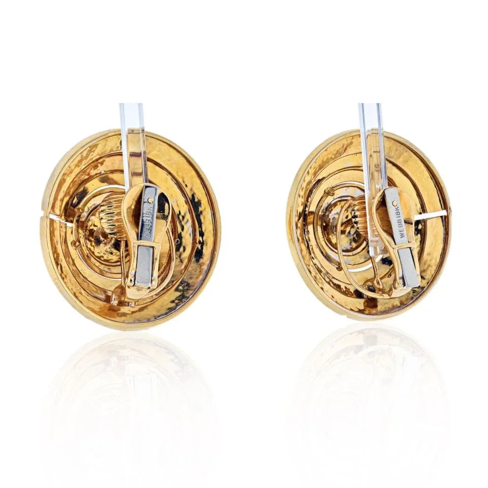 David Webb 18K Yellow Gold Gold Beehive Shield Clip Earrings — view 3 — Laura Milman New York