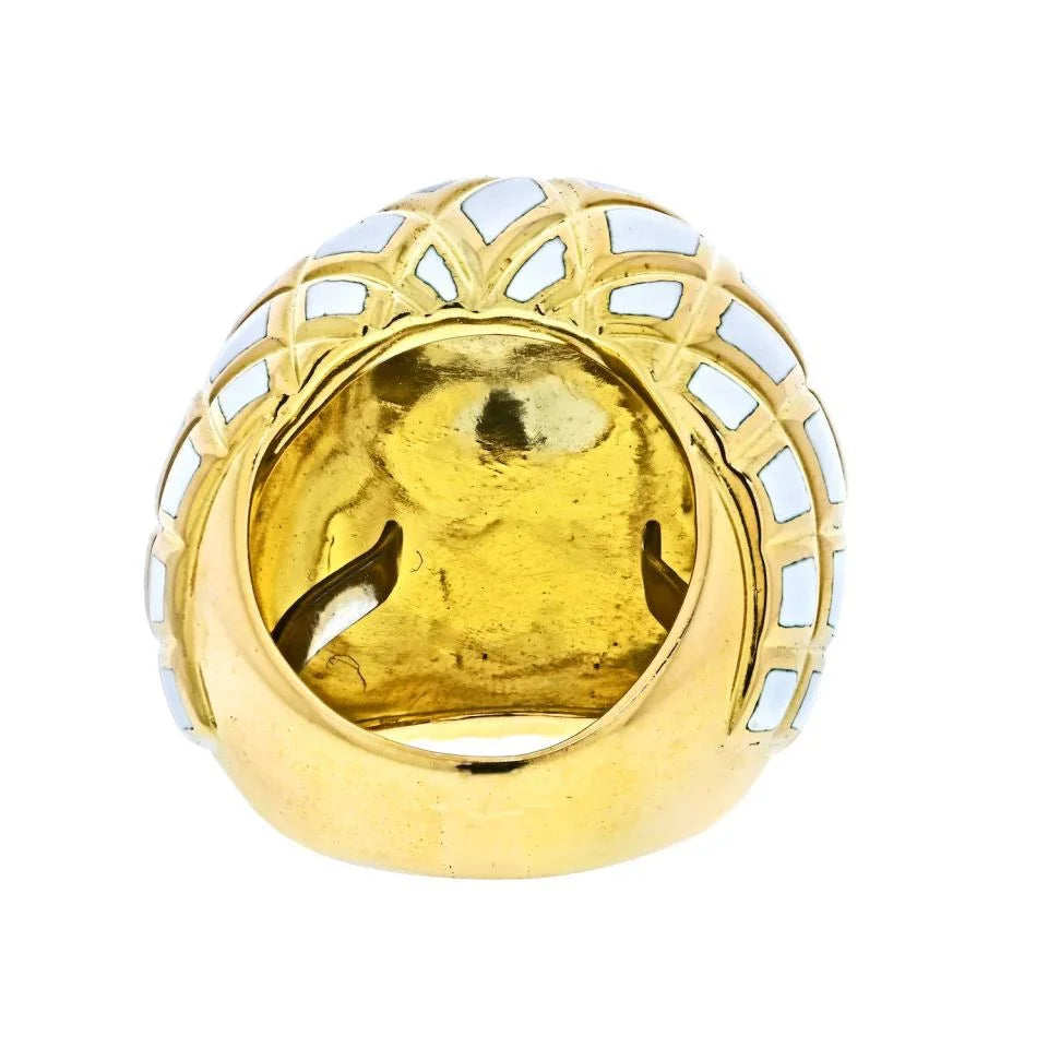 David Webb Platinum & 18K Yellow Gold White Enamel High Dome Ring — view 4 — Laura Milman New York