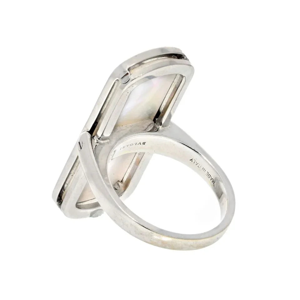Bvlgari 18K White Gold Mother Of Pearl Illusion Diamond Cocktail Ring — view 3 — Laura Milman New York