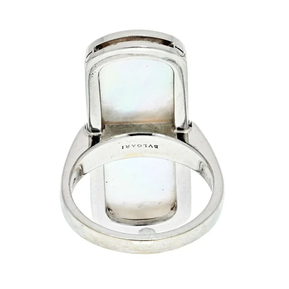 Bvlgari 18K White Gold Mother Of Pearl Illusion Diamond Cocktail Ring — view 4 — Laura Milman New York