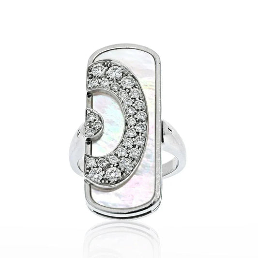 Pre-Owned Bvlgari 18K White Gold Mother Of Pearl Illusion Diamond Cocktail Ring - Bvlgari Ring