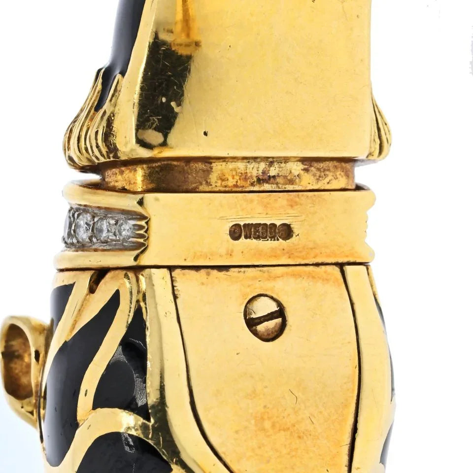 David Webb Platinum & 18K Yellow Gold Double Head Lion In Black Enamel Bracelet — view 5 — Laura Milman New York