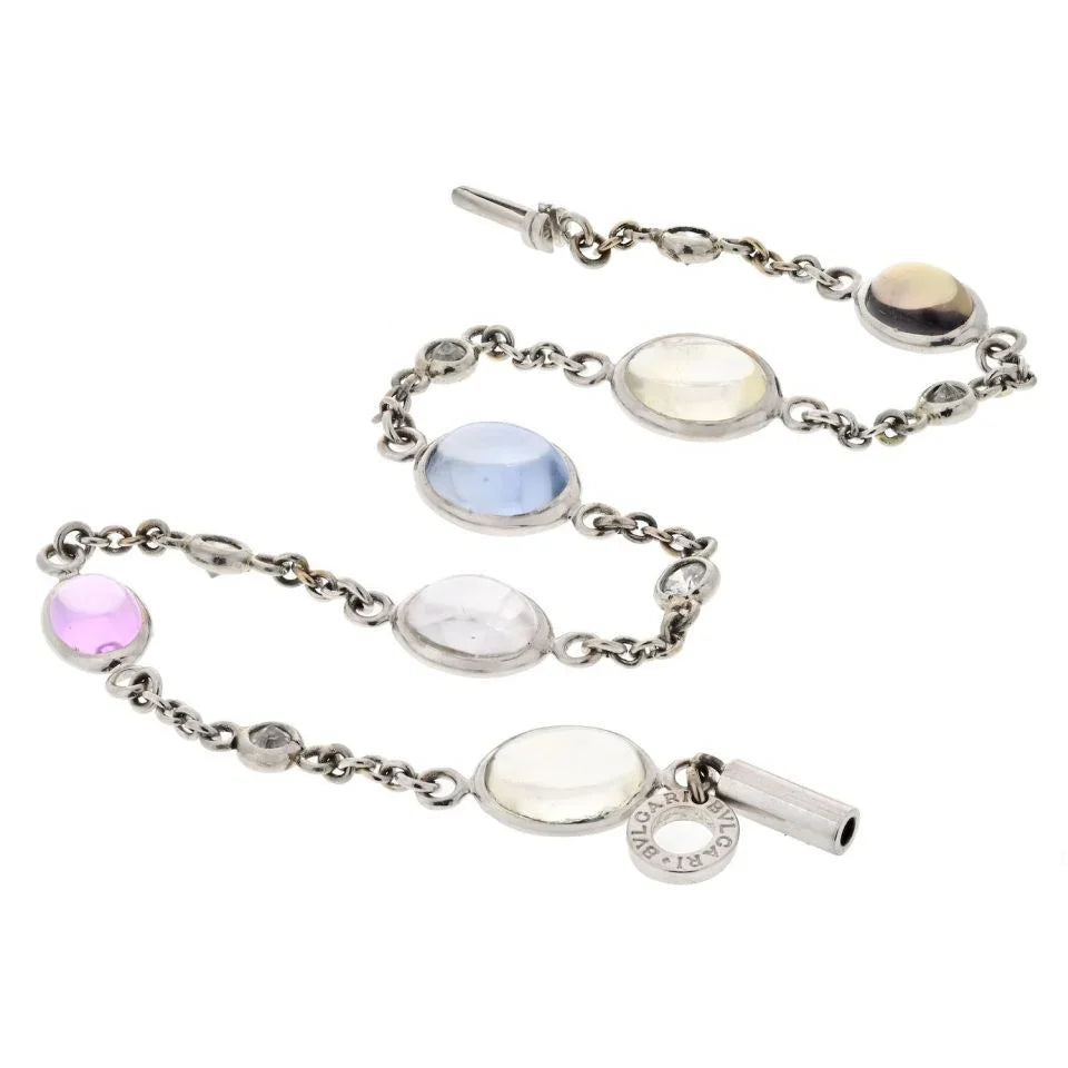 Bvlgari 18K White Gold Parentesi Gemstone And Diamond Chain Bracelet — view 3 — Laura Milman New York