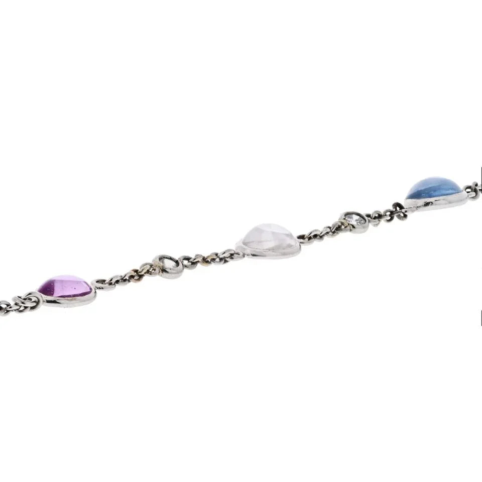 Bvlgari 18K White Gold Parentesi Gemstone And Diamond Chain Bracelet — view 4 — Laura Milman New York