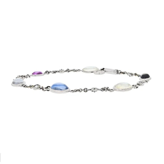 Pre-Owned Bvlgari 18K White Gold Parentesi Gemstone And Diamond Chain Bracelet - Bvlgari Bracelet
