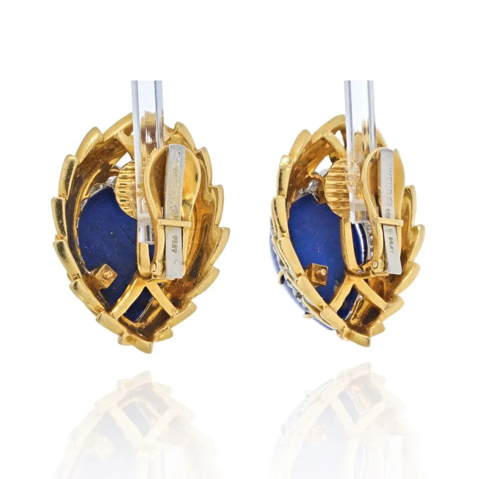 David Webb Blue Lapis, Diamonds And White Enamel Earrings — view 3 — Laura Milman New York