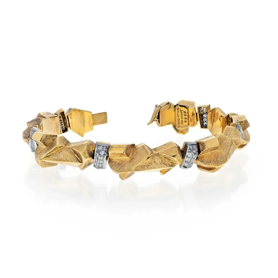 David Webb 18K Yellow Gold Nugget Diamond Articulated Bracelet — view 3 — Laura Milman New York
