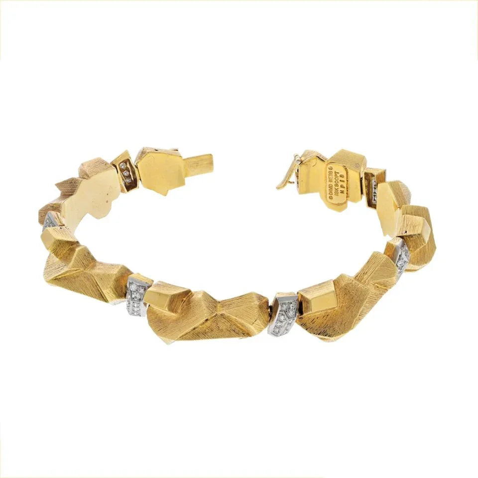 David Webb 18K Yellow Gold Nugget Diamond Articulated Bracelet — view 4 — Laura Milman New York