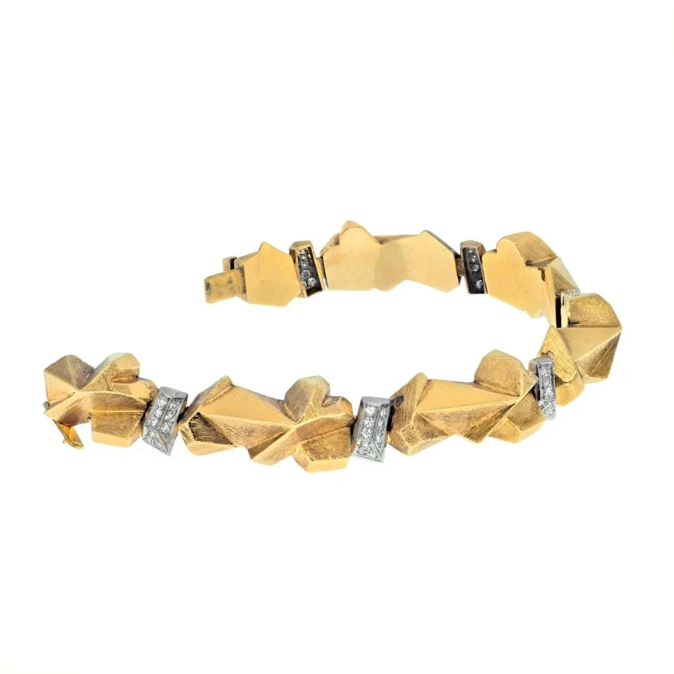 David Webb Platinum & 18K Yellow Gold Textured Nugget Style 1.62cts Bracelet — view 3 — Laura Milman New York