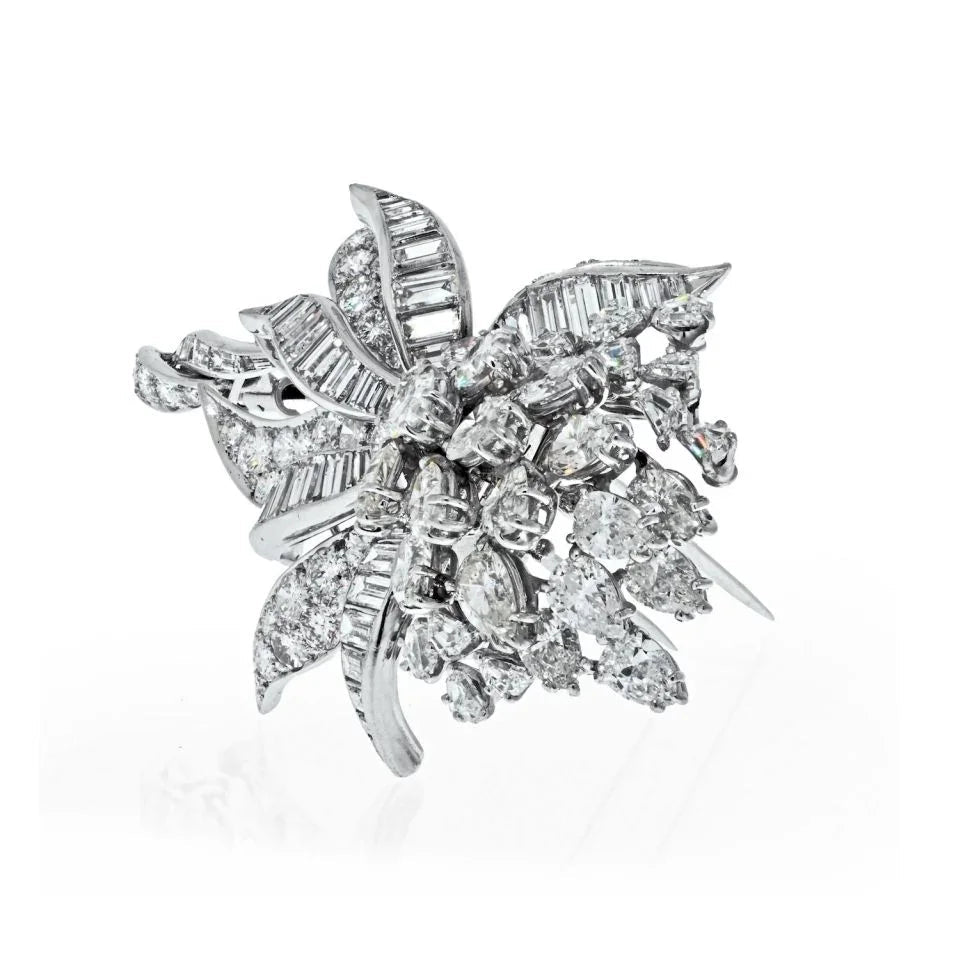 David Webb Platinum 21.00 Carats 1960's Diamond Floral Brooch — view 2 — Laura Milman New York