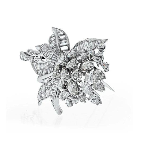 David Webb Platinum 21.00 Carats 1960's Diamond Floral Brooch — view 2