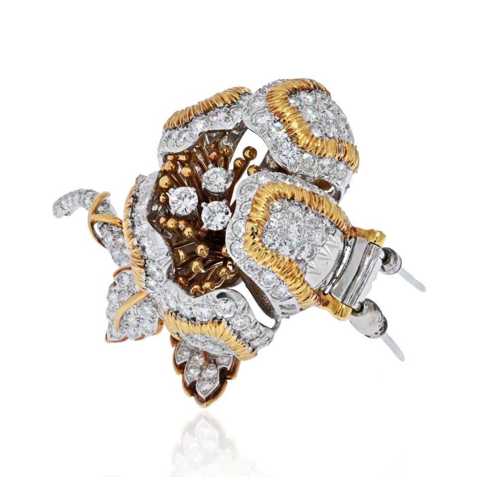 David Webb Platinum & 18K Yellow Gold 20.00 Carat Diamond Flower Brooch — view 2 — Laura Milman New York