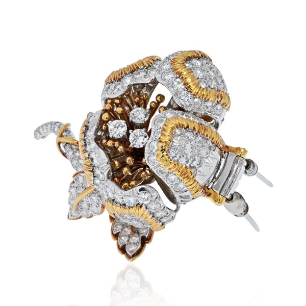 David Webb Platinum & 18K Yellow Gold 20.00 Carat Diamond Flower Brooch — view 2