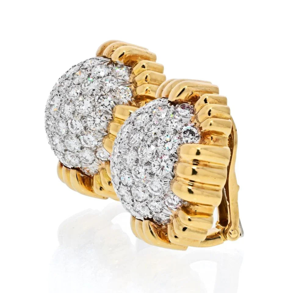 David Webb 18K Yellow Gold 7.00 Carat Pave Set Cushion Shaped Diamond Clip Earrings — view 2 — Laura Milman New York