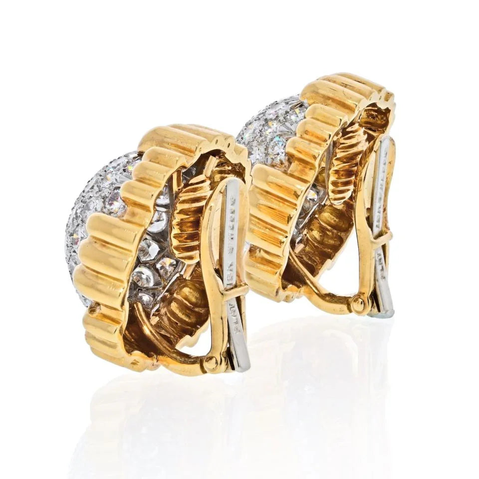 David Webb 18K Yellow Gold 7.00 Carat Pave Set Cushion Shaped Diamond Clip Earrings — view 3 — Laura Milman New York