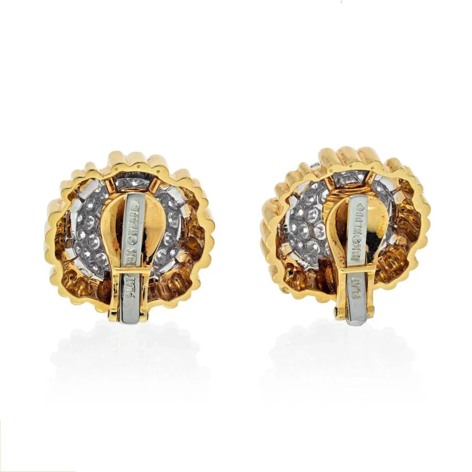 David Webb 18K Yellow Gold 7.00 Carat Pave Set Cushion Shaped Diamond Clip Earrings — view 4 — Laura Milman New York
