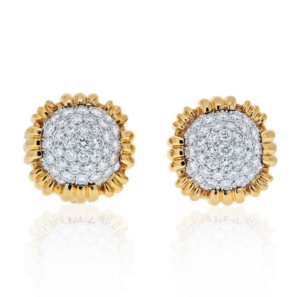 David Webb 18K Yellow Gold 7.00 Carat Pave Set Cushion Shaped Diamond Clip Earrings — Laura Milman New York