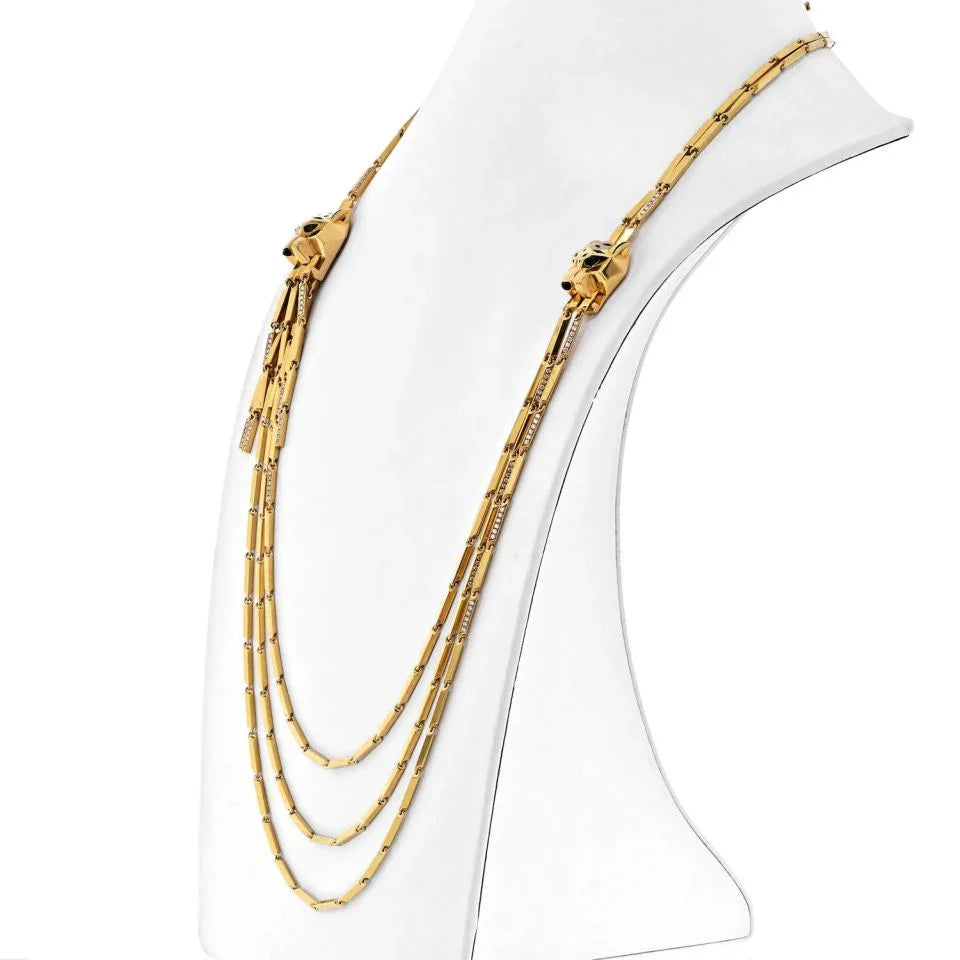 Cartier 18K Yellow Gold Double Panthere Tassel Long Strand Necklace — view 2 — Laura Milman New York