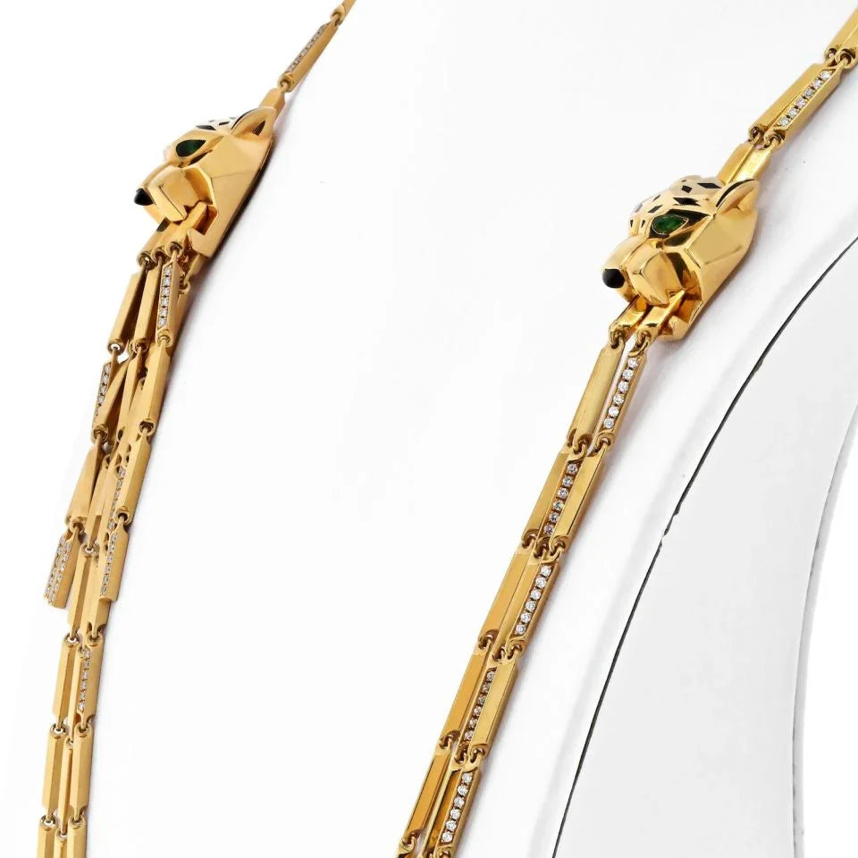 Cartier 18K Yellow Gold Double Panthere Tassel Long Strand Necklace — view 3 — Laura Milman New York