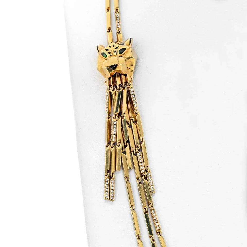 Cartier 18K Yellow Gold Double Panthere Tassel Long Strand Necklace — view 4 — Laura Milman New York