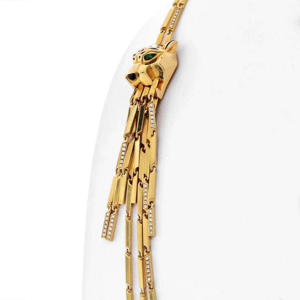 Cartier 18K Yellow Gold Double Panthere Tassel Long Strand Necklace — view 5 — Laura Milman New York