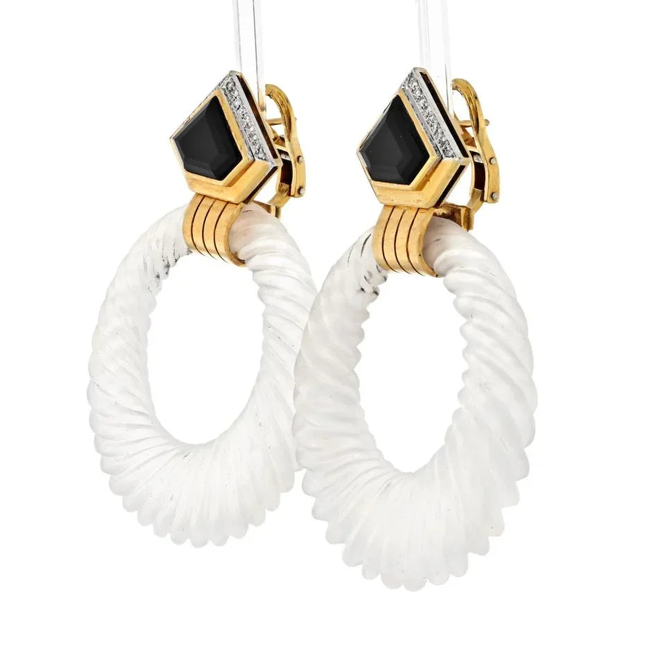 David Webb 18K Yellow Gold Rock Crystal Hoop Earrings — view 2 — Laura Milman New York