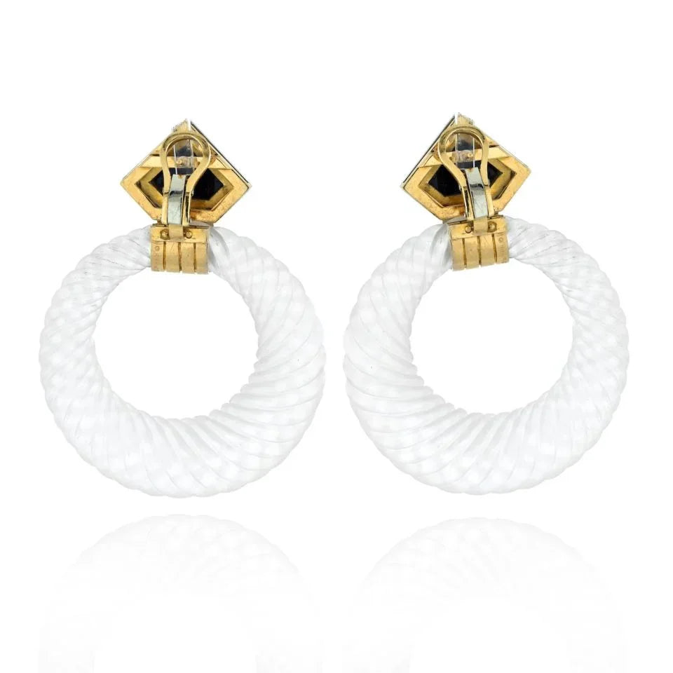 David Webb 18K Yellow Gold Rock Crystal Hoop Earrings — view 4 — Laura Milman New York